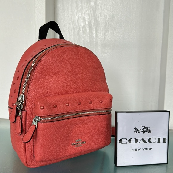 Coach Handbags - Coach Mini Charlie Pebbled Leather & Studded Backpack EUC